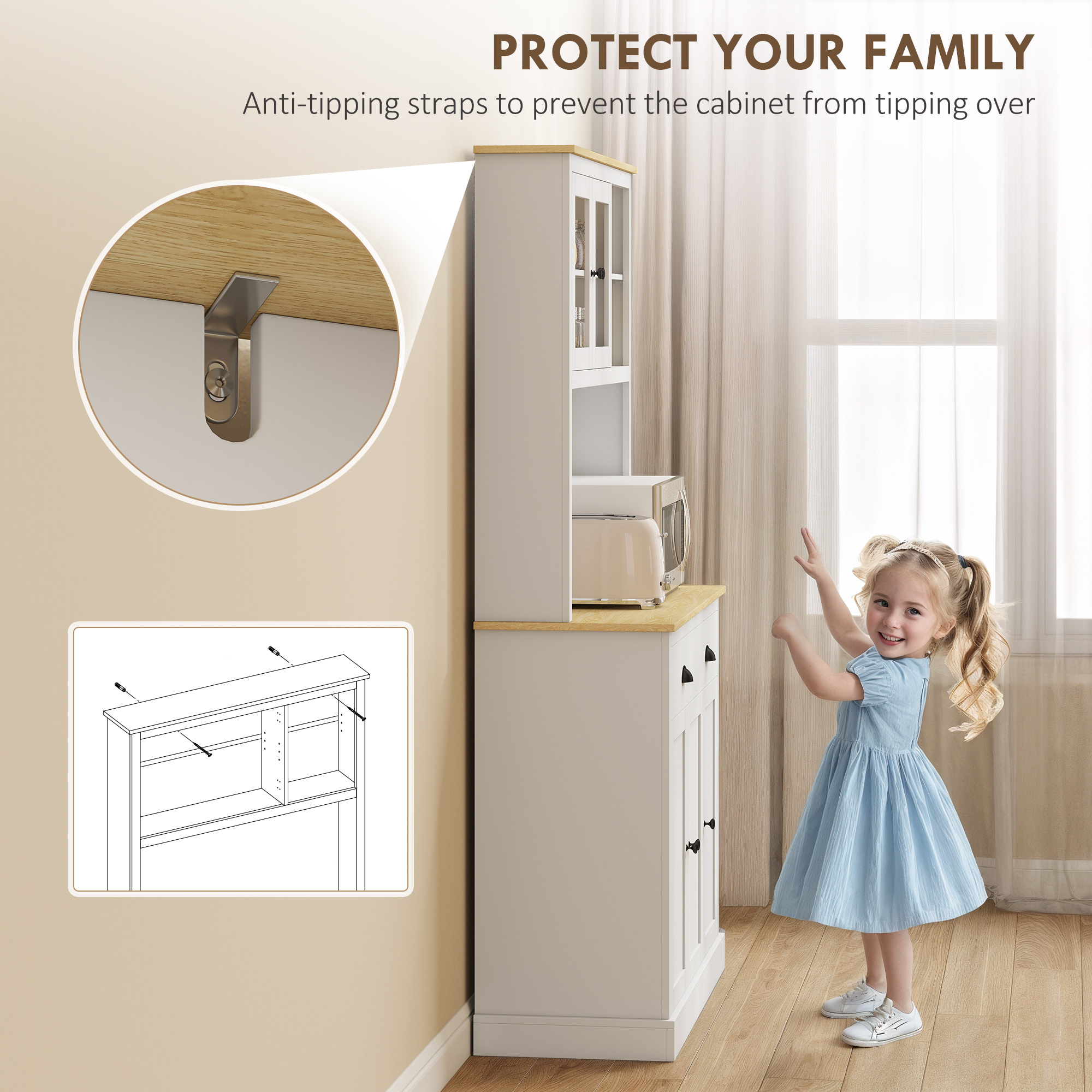 Freestanding Kitchen Cabinet, 71" Tall Pantry Cabinet, White - Image 7