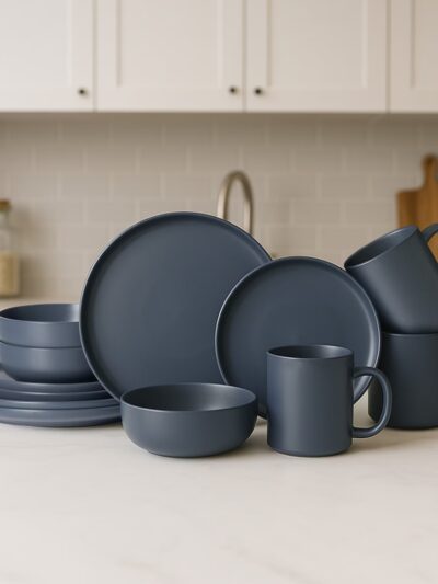 12-Piece Stoneware Dinnerware Set With Mugs for 3, Blue