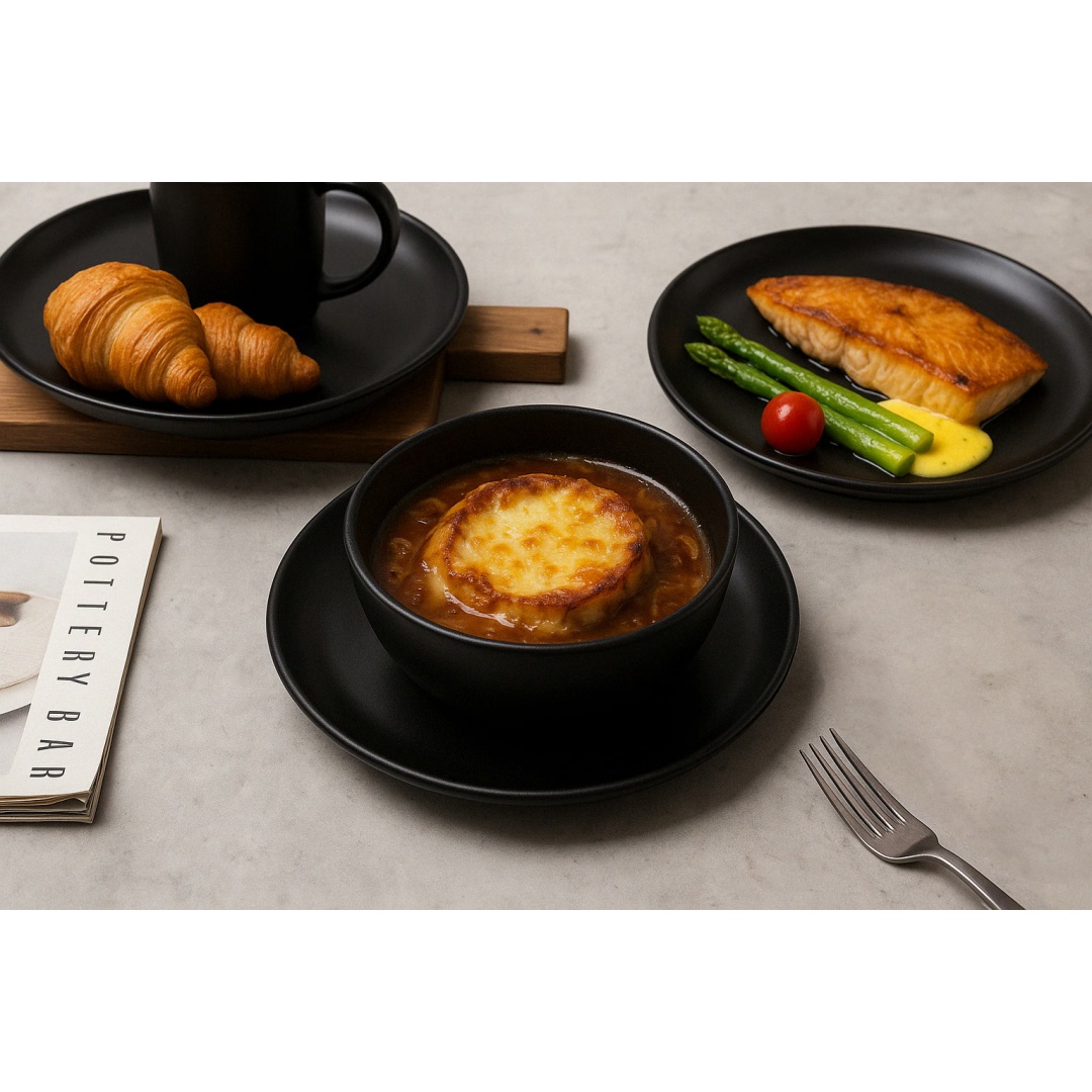 12-Piece Stoneware Dinnerware Set With Mug for 3,Black - Image 2