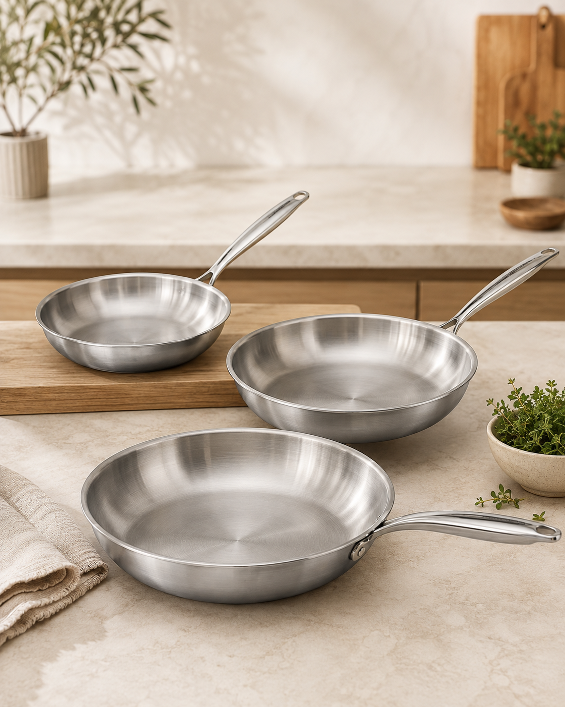 Stainless Steel Frying Pan 3 Piece Set