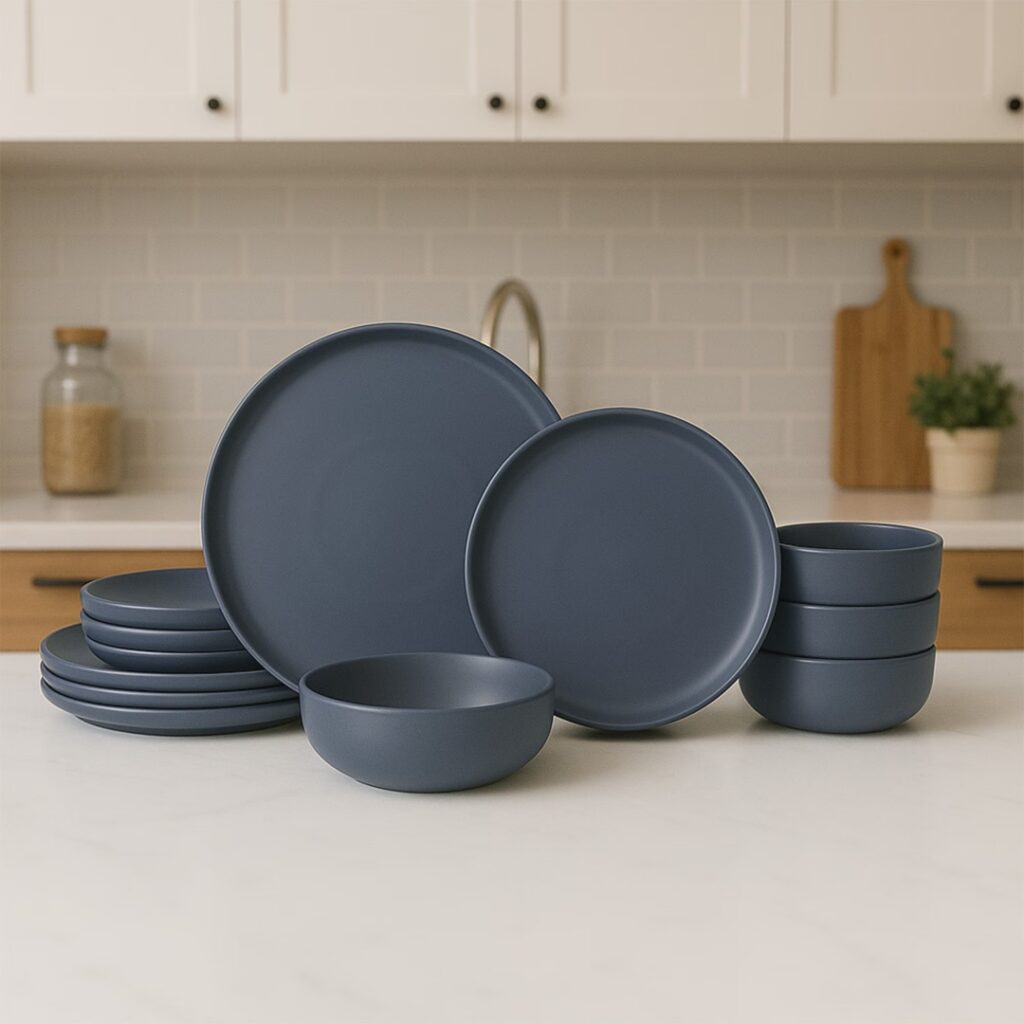 12-Piece Stoneware Dinner Set, Blue, for 4