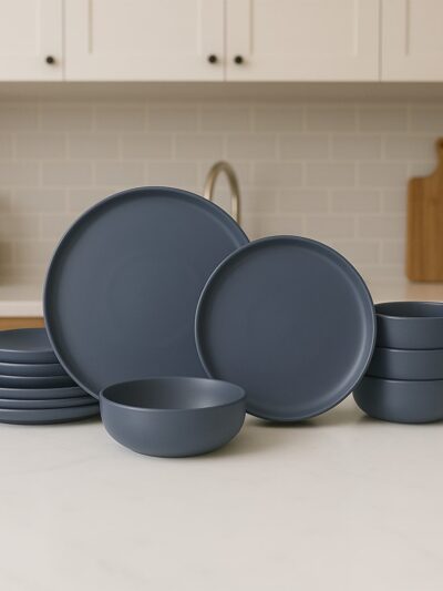 12-Piece Stoneware Dinner Set, Blue, for 4