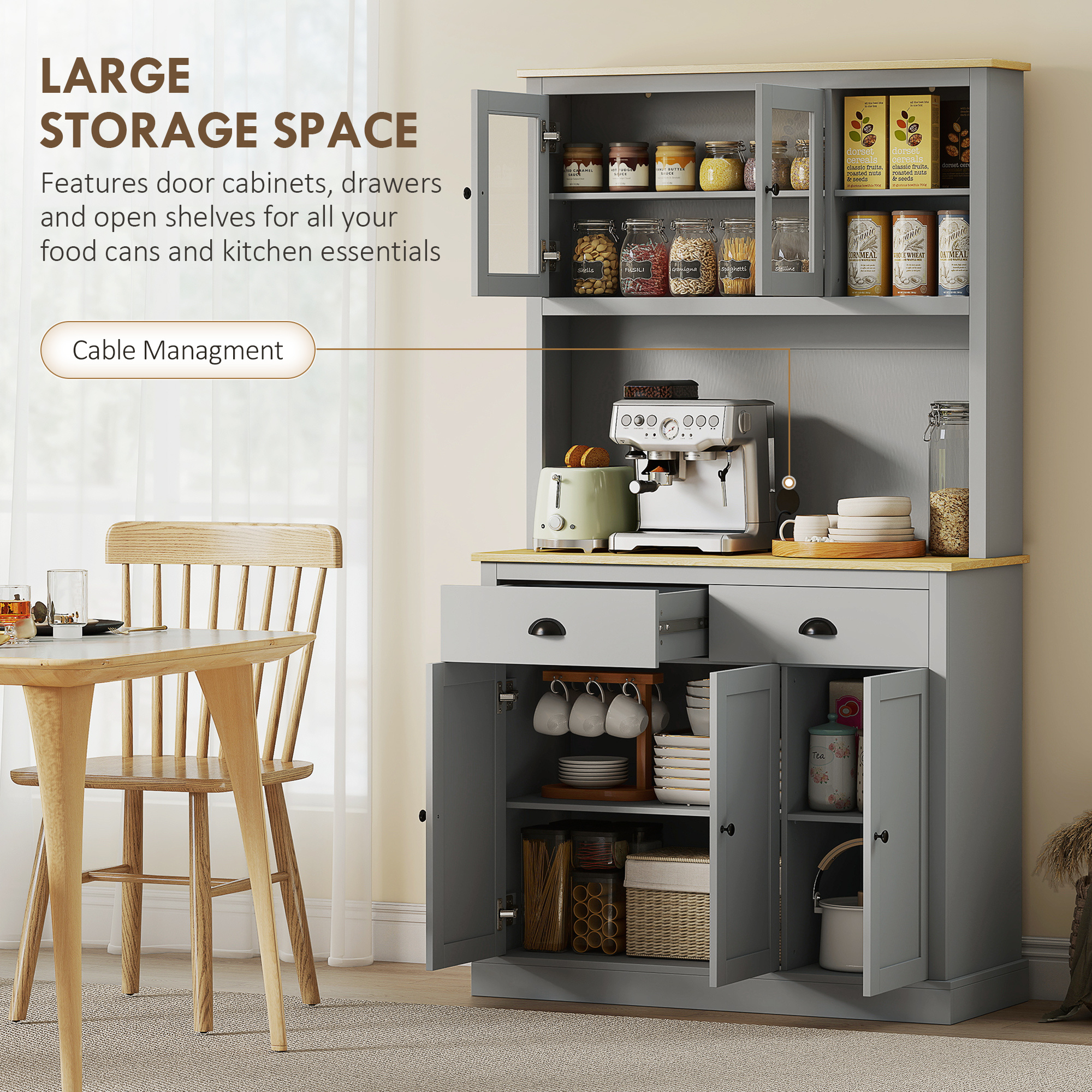 Freestanding Kitchen Cabinet, 71" Tall Pantry Cabinet - Image 4