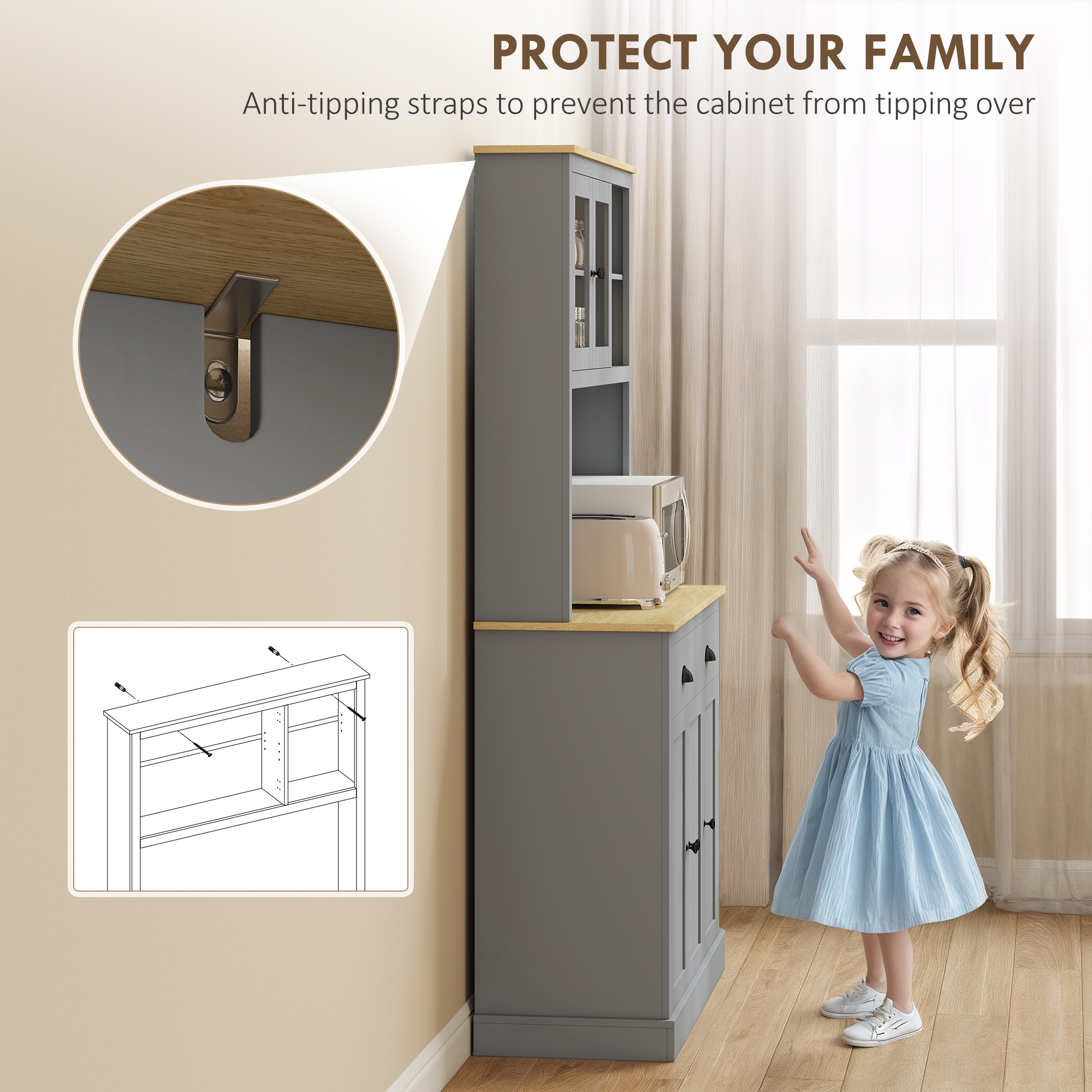 Freestanding Kitchen Cabinet, 71" Tall Pantry Cabinet - Image 8