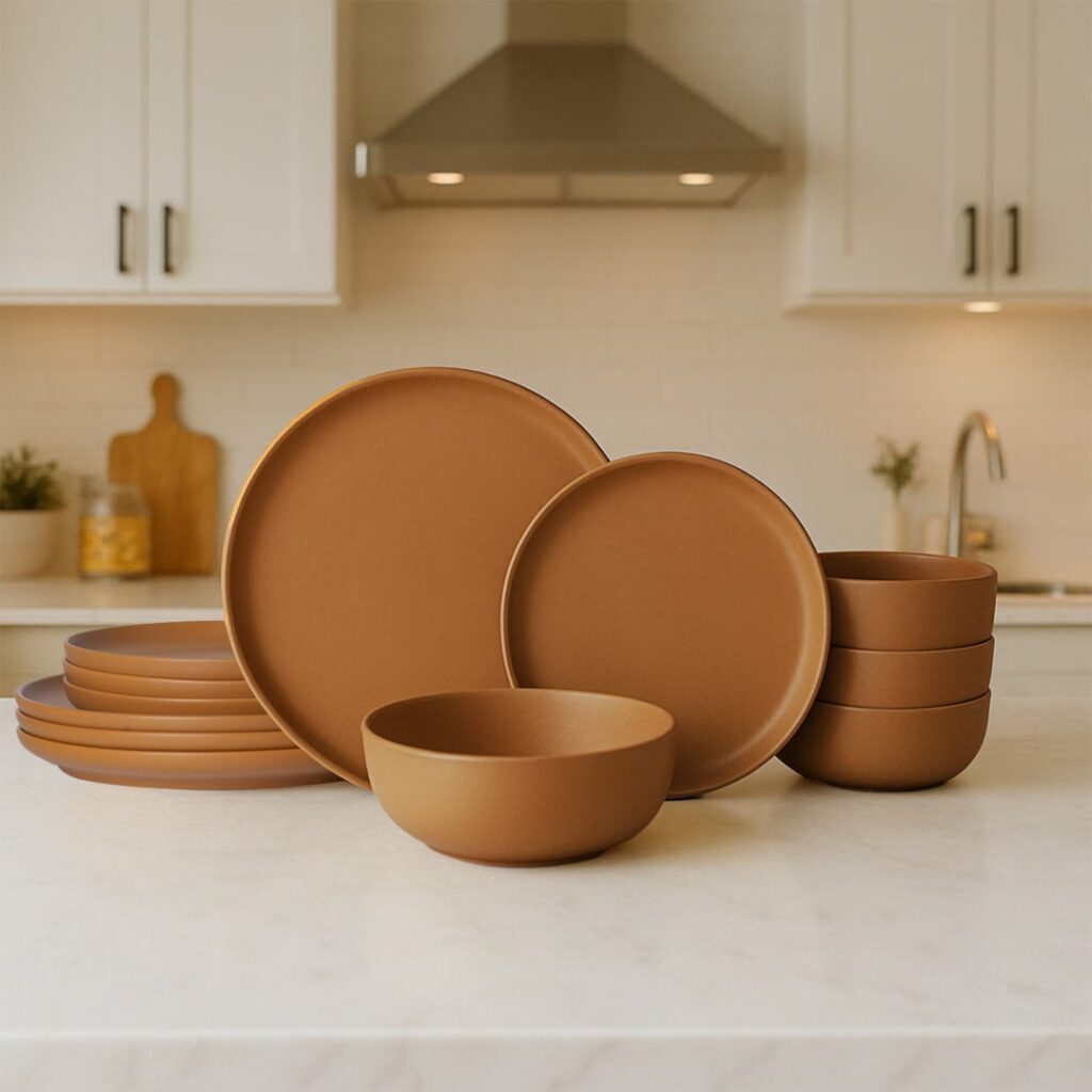 12-Piece Stoneware Dinner Set, Terracotta Orange, for 4