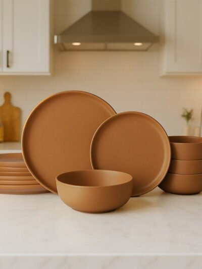 12-Piece Stoneware Dinner Set, Terracotta Orange, for 4
