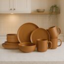 12-Piece Stoneware Dinnerware Set With Mugs for 3, Terracotta Orange