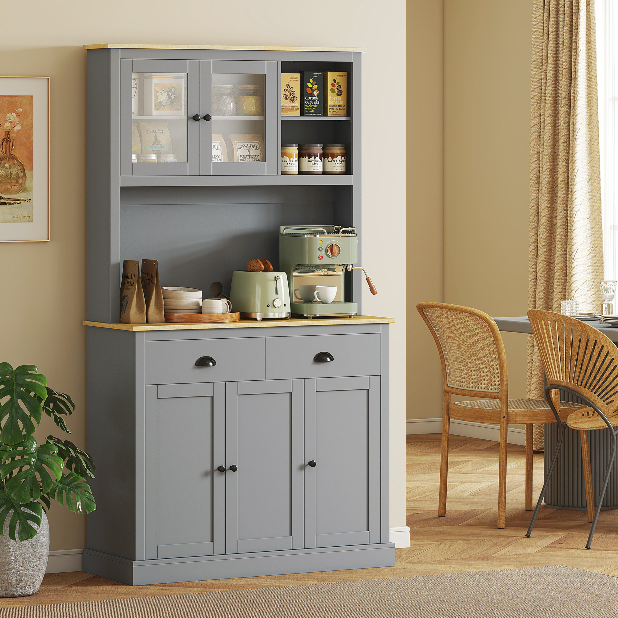 Freestanding Kitchen Cabinet, 71" Tall Pantry Cabinet