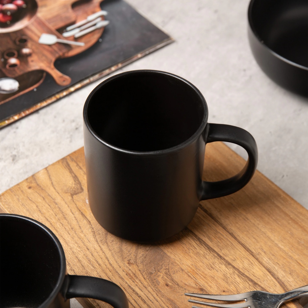 12-Piece Stoneware Dinnerware Set With Mug for 3,Black - Image 8