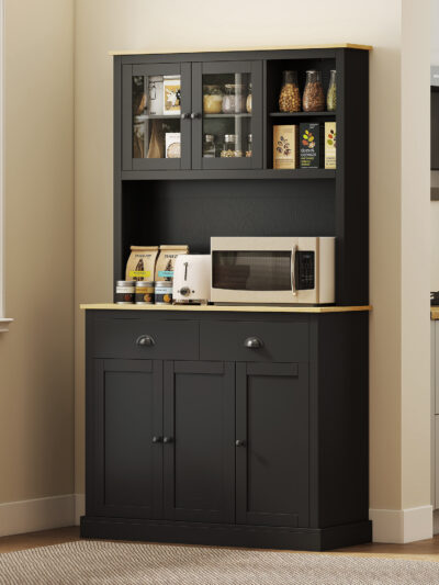 Freestanding Kitchen Cabinet, 71" Tall Pantry Cabinet, Black