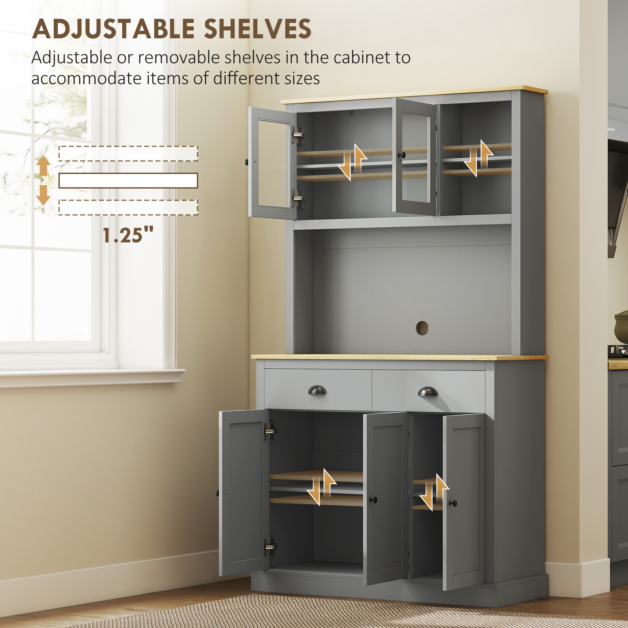 Freestanding Kitchen Cabinet, 71" Tall Pantry Cabinet - Image 3