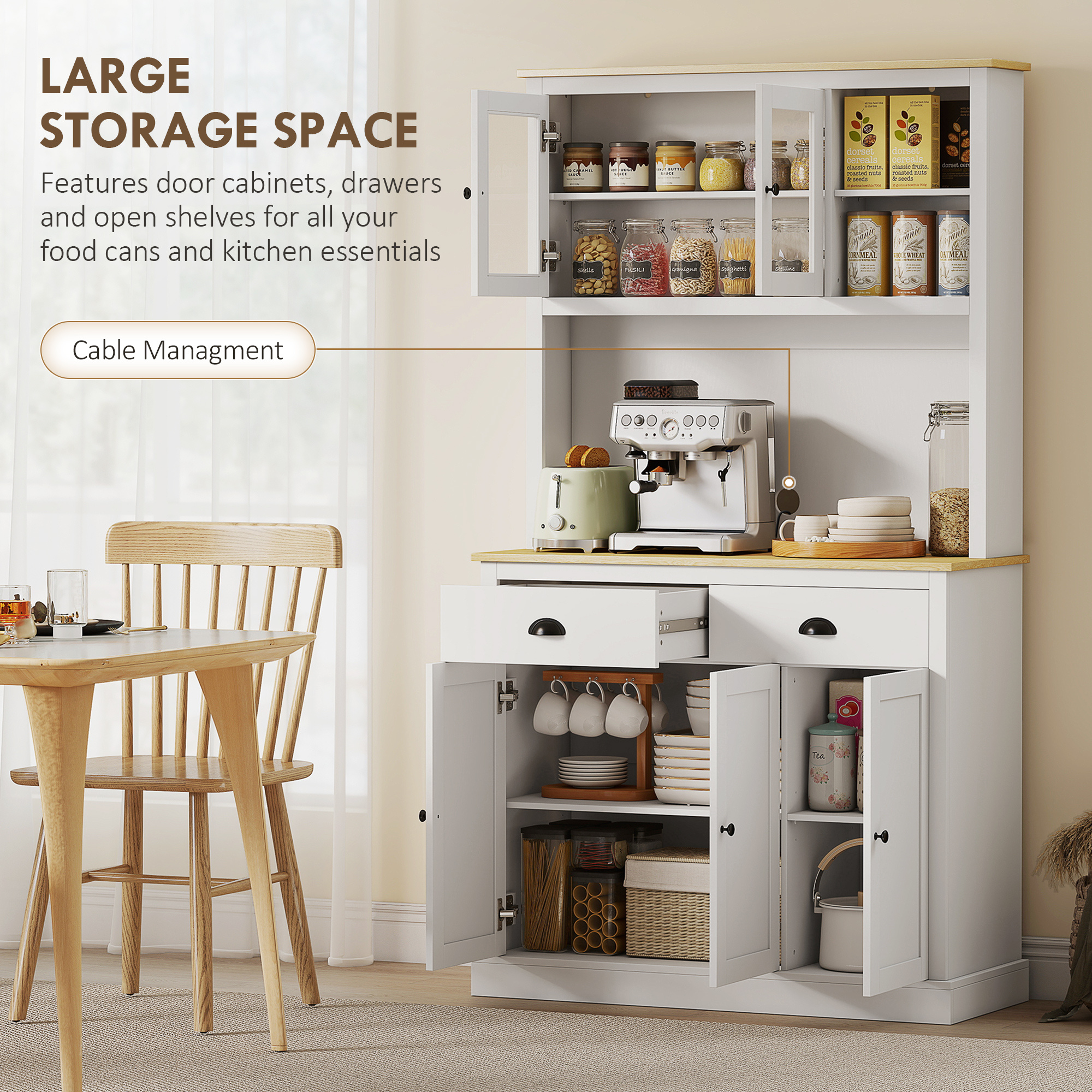 Freestanding Kitchen Cabinet, 71" Tall Pantry Cabinet, White - Image 4
