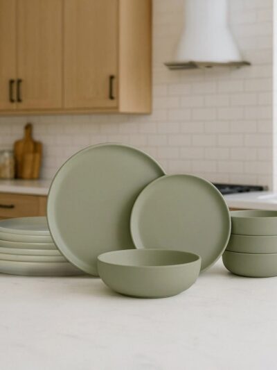 12-Piece Stoneware Dinner Set, Green, for 4