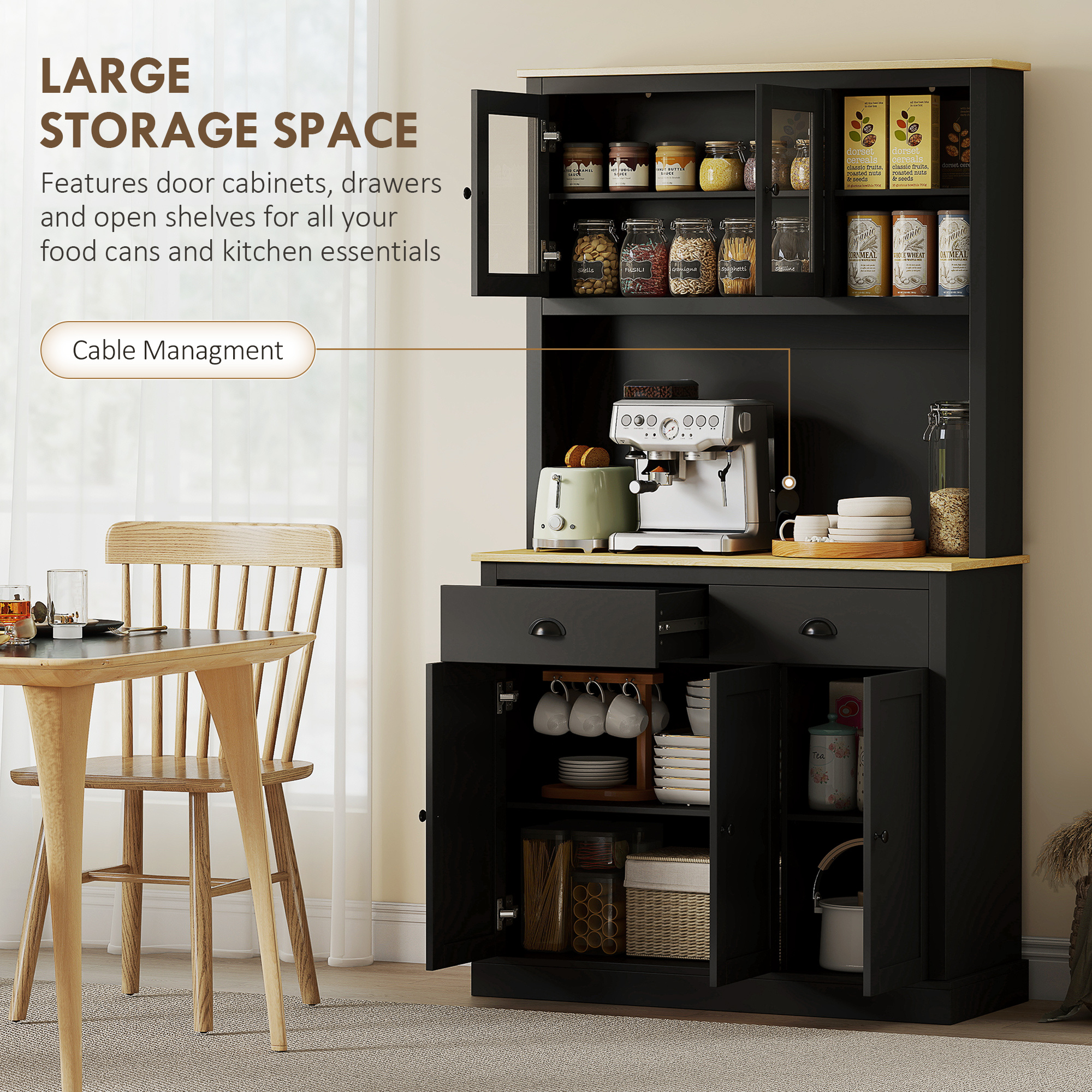 Freestanding Kitchen Cabinet, 71" Tall Pantry Cabinet, Black - Image 7