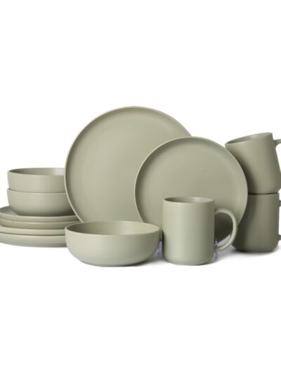 12-Piece Stoneware Dinnerware Set With Mugs for 3, Green