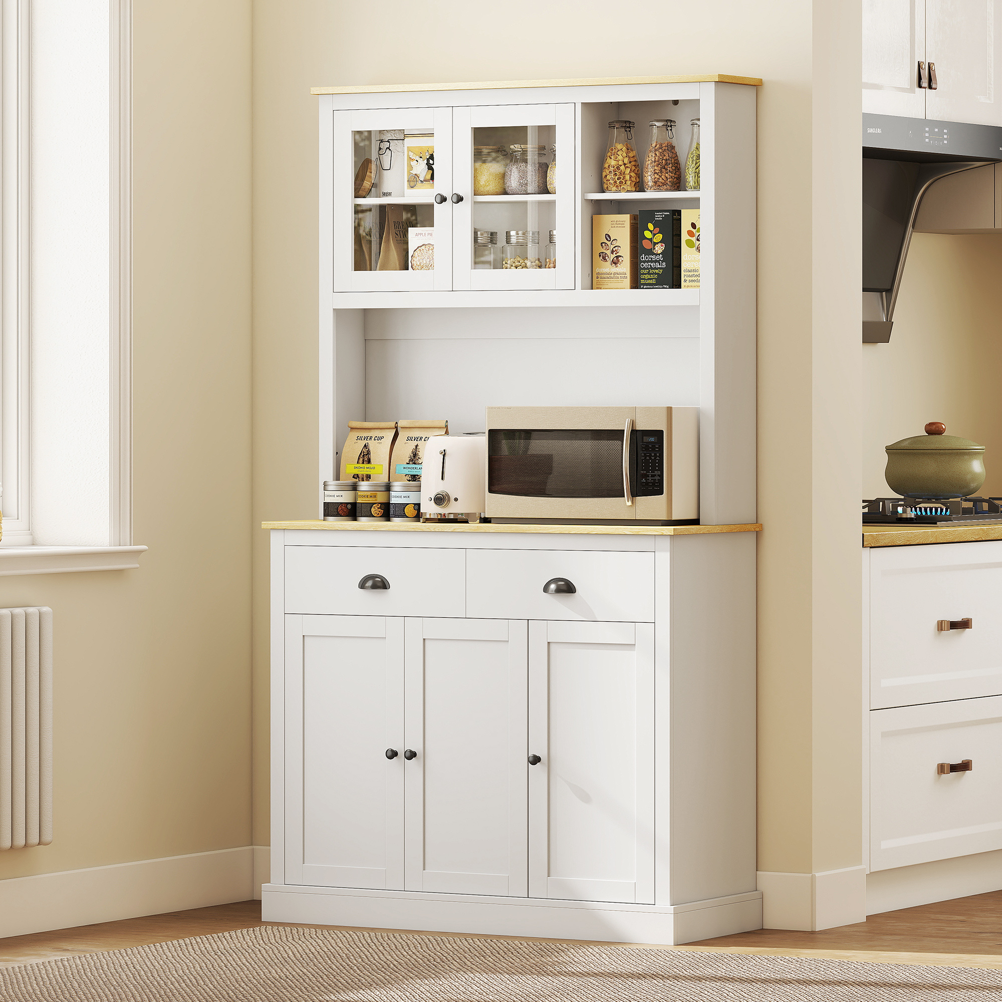 Freestanding Kitchen Cabinet, 71" Tall Pantry Cabinet, White