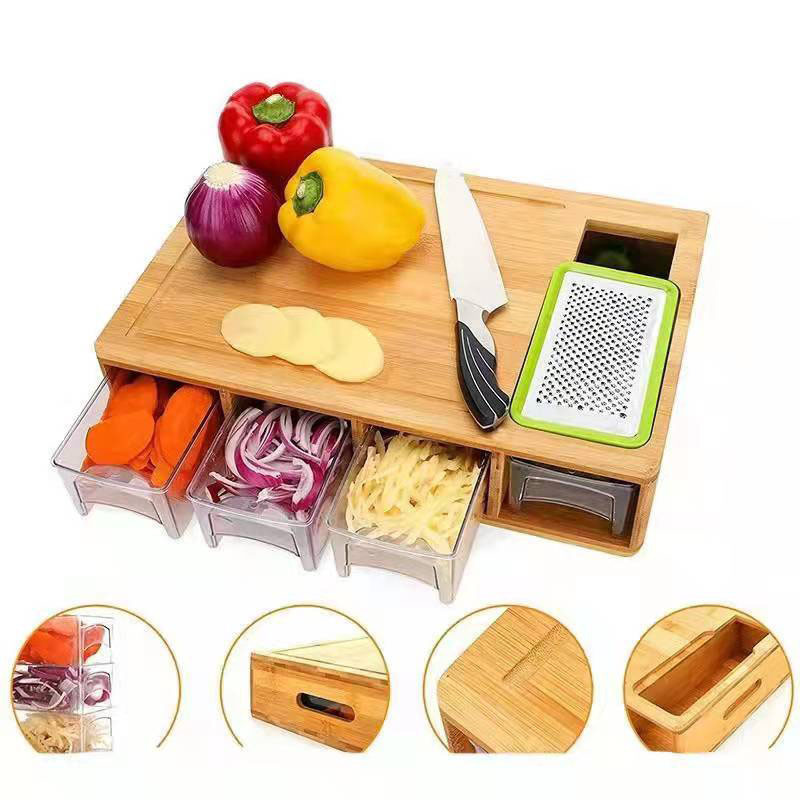 Bamboo Multi-Functional Cutting Board With Storage Box