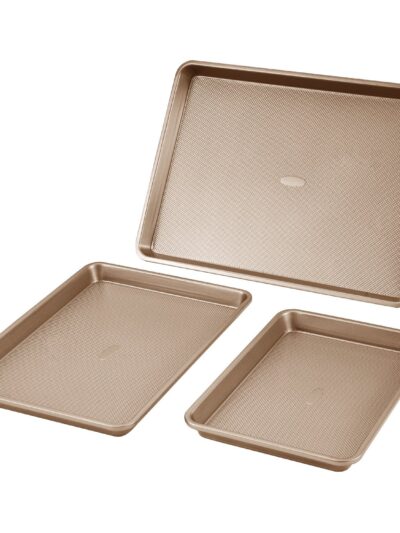 3-Piece Nonstick Carbon Steel Baking Pan Set, Tan